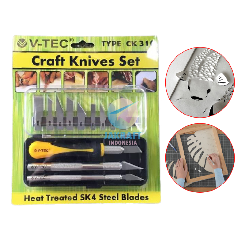 

(1 Set) Craft Pen Cutter Knife V-TEC CK-310 Pisau Ukir isi 3 Handles & 13 Blades VTEC Art Tools