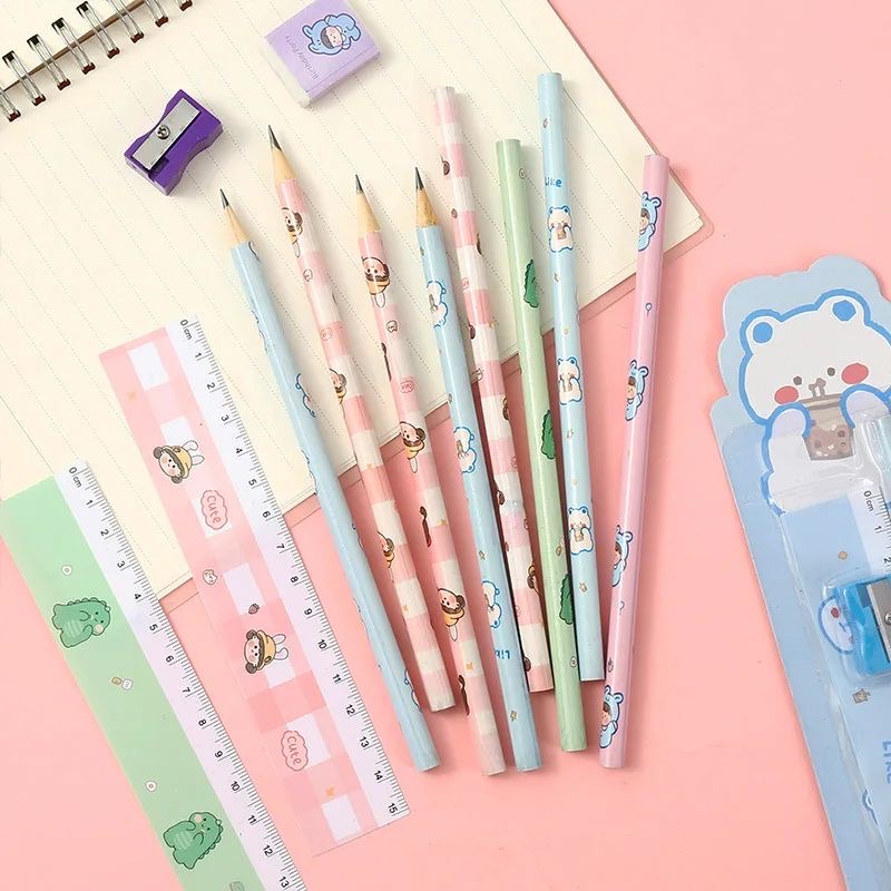 Alat Tulis Sekolah Set 5in1 Pensil Penghapus Penggaris Rautan Gambar Lucu