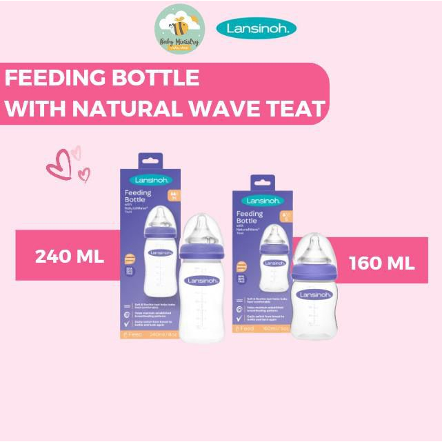 LANSINOH Feeding Bottle With Natural Wave Teat (160 ML &amp; 240 ML) Anti kolik / BOTOL SUSU BAYI / dot susu ulir bayi / dot menyerupai puting ibu / elastis/ lembut/ dishwasher safe/ botol susu bayi anti kolik / air ventilation system