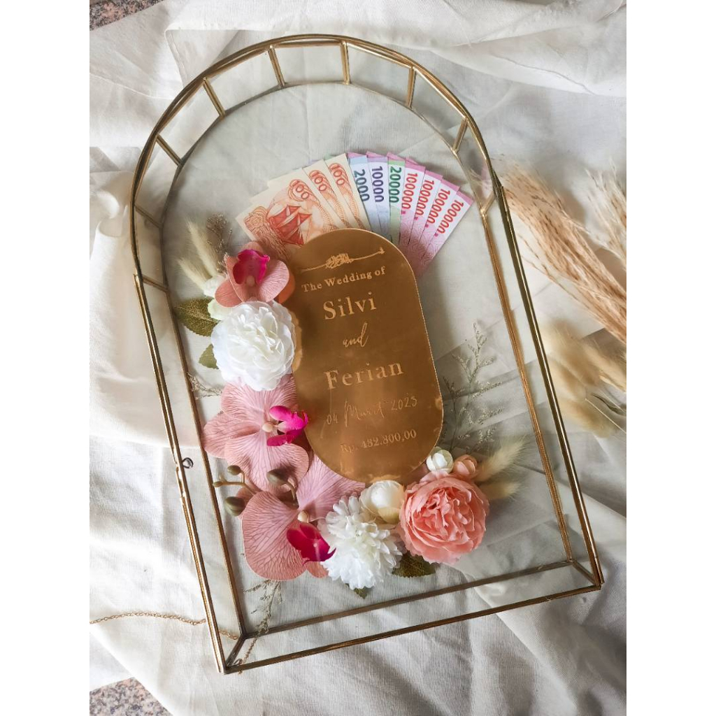 plat dekorasi mahar akrilik/hiasan mahar akrilik gold grafir