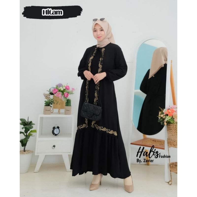 GAMIS CRINGKLE BORDIR ROMPI HALIS LEBARAN OOTD STYLE SYARI MODEL TERBARU