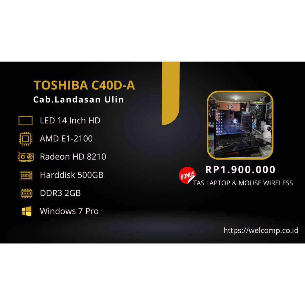 Laptop 2ND TOSHIBA C40D-A Second Bergaransi 1 Tahun