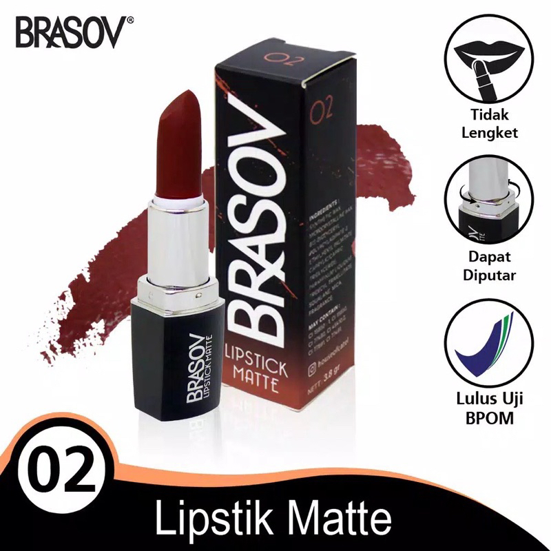 BRASOV Lipstik Matte Pigmented 3,8gr / Lipstik Brasov Longlast Tidak Lengket Aroma Buah Berry BPOM