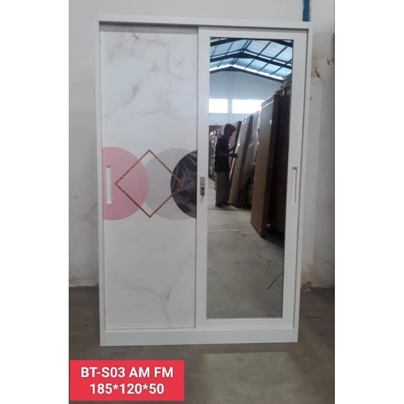 Lemari Baju Lemari Pakaian Plat Besi Minimalis Pintu Geser BTS03AMFM