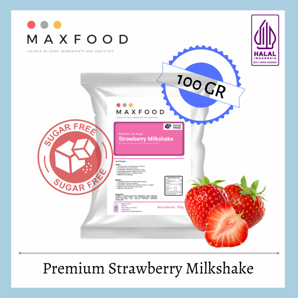 

MAXFOOD - No Sugar Bubuk Strawberry / Stroberi Milkshake 100 Gram