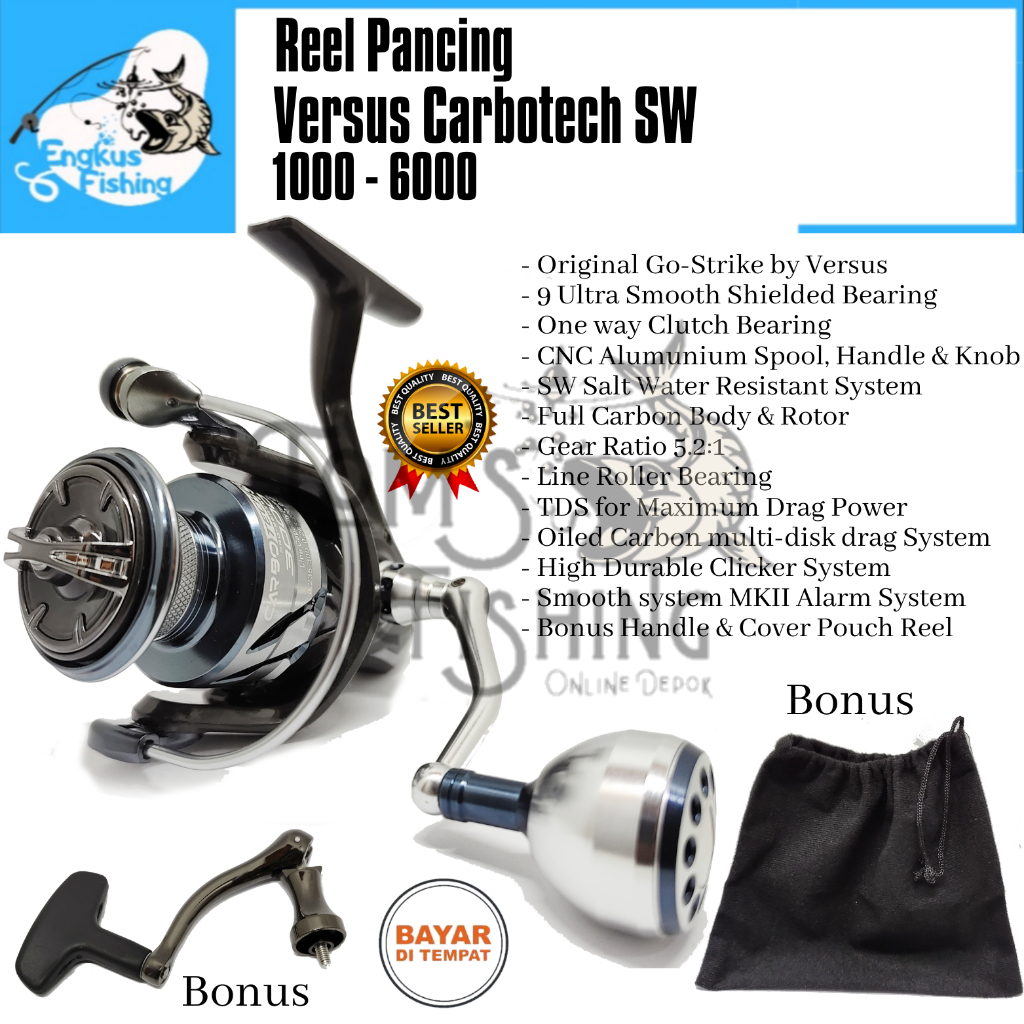 Reel Pancing Versus Carbotech SW Terbaru 1000 - 6000 (9 Bearing) Salt Water Murah - Engkus Fishing