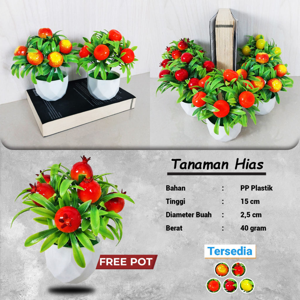 Tanaman Hias Buah Plastik Pot Bonsai Buah Imitasi Ornamen Pajangan Dekorasi Ruangan Rumah Satu7an PBP104