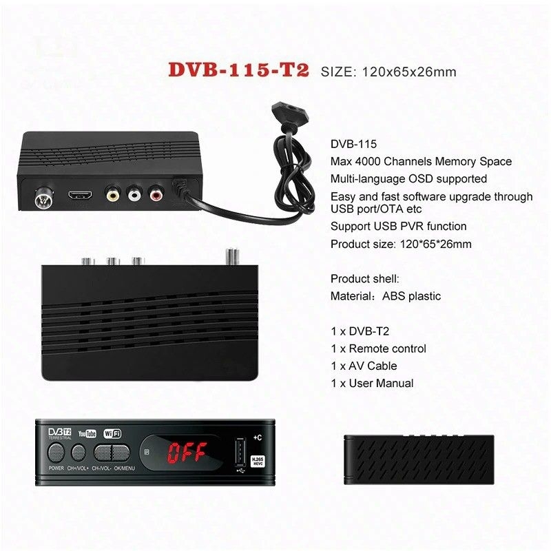 Set Top Box TV Digital DVB T2 Penerima Siaran Digital H.265 1080P Antena Super