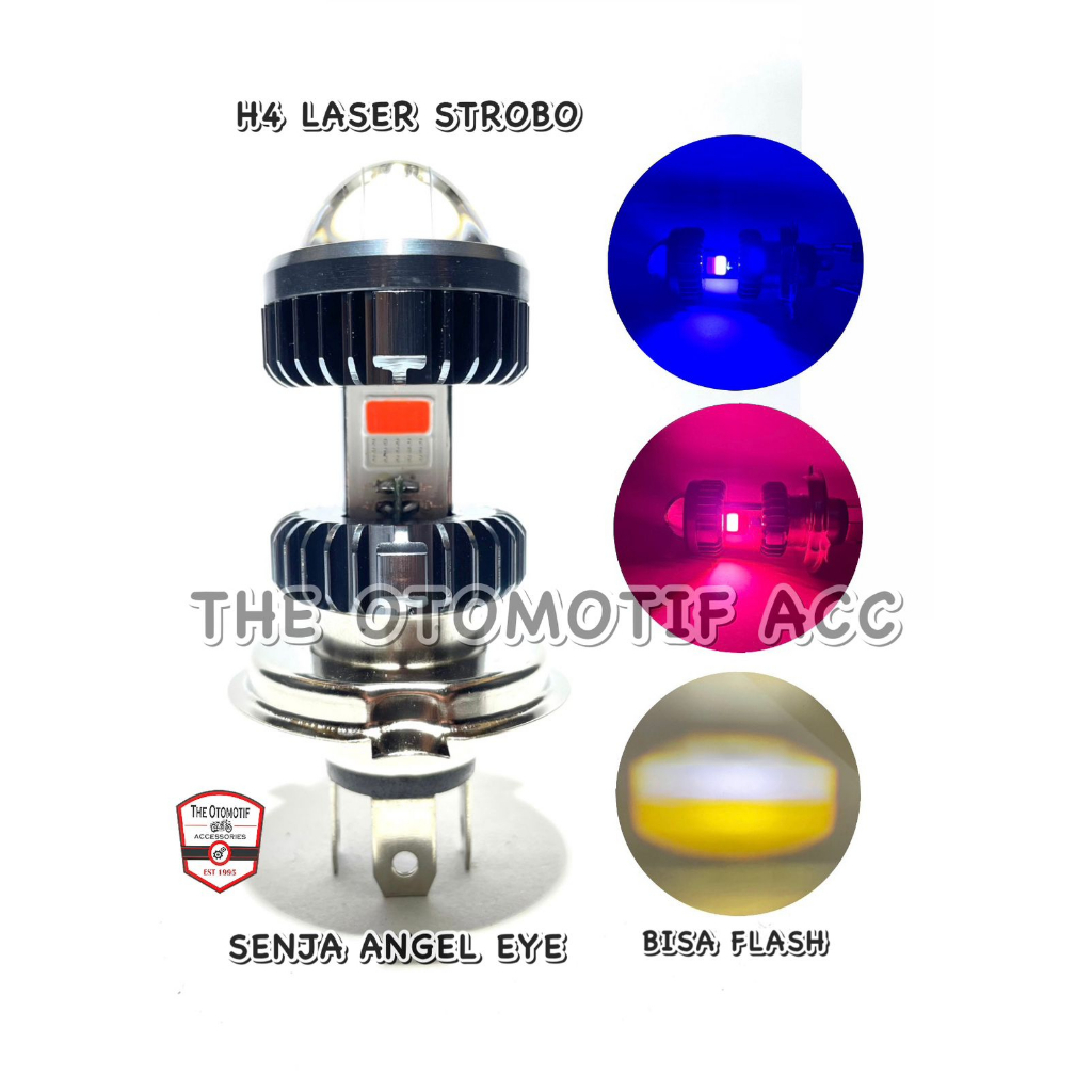 Lampu Depan Bohlam Led H4 Laser Str0b0 Devil Eye Hi/Low Steel Gun Canon Laser Nyala 4 Mode / Lampu laser motor / Lampu led laser h4 / Lampu motor / Lampu vixion