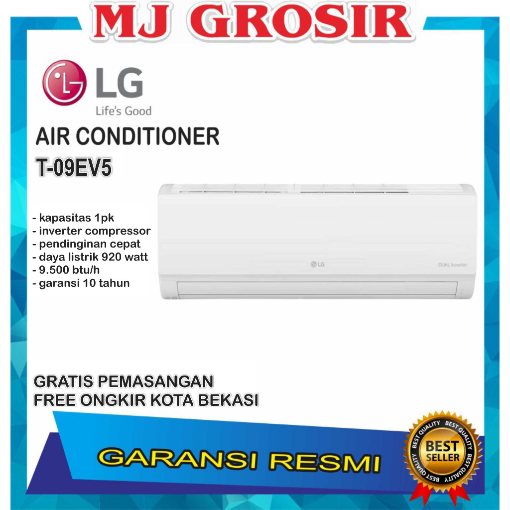 AC LG T 09 EV5 1PK + PASANG R32 DUAL COOL ECO INVERTER