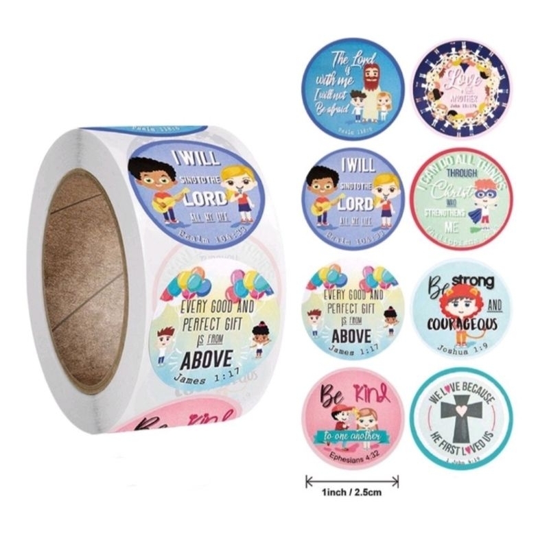 (1Roll 500pcs) Sticker Stiker Reward Anak Tema Alkitab Untuk Sekolah Kristen / Minggu