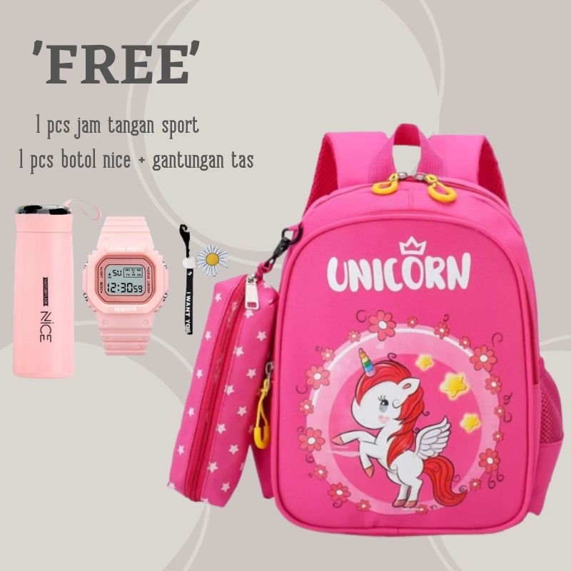 Tas Anak Ransel Sekolah 2in1 Karakter Unicorn Kartun Lucu Model Tas Taman Anak Tren Untuk Anak Perempuan