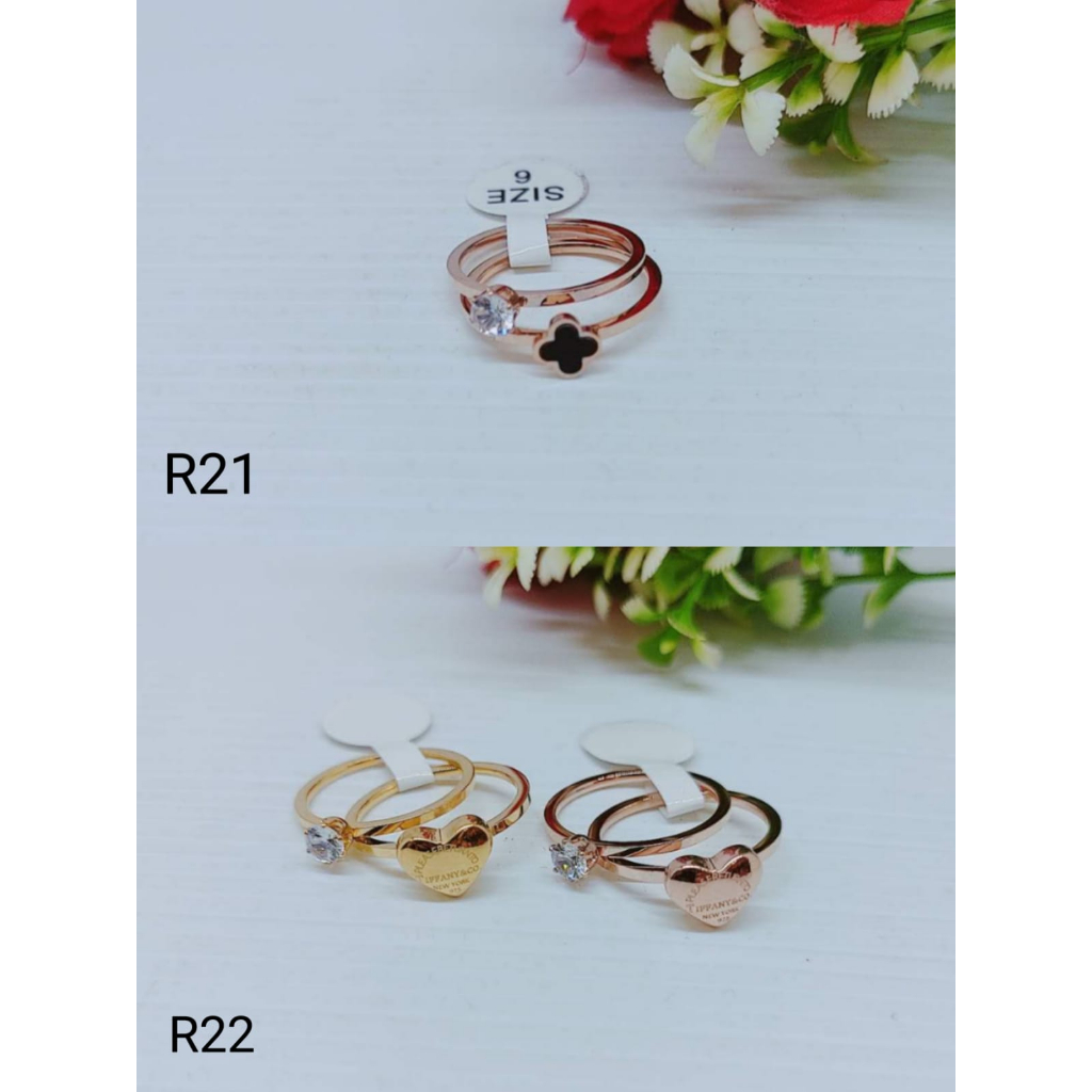 Cincin Titanium 2Susun Permata Perhiasan Fashion R21/22