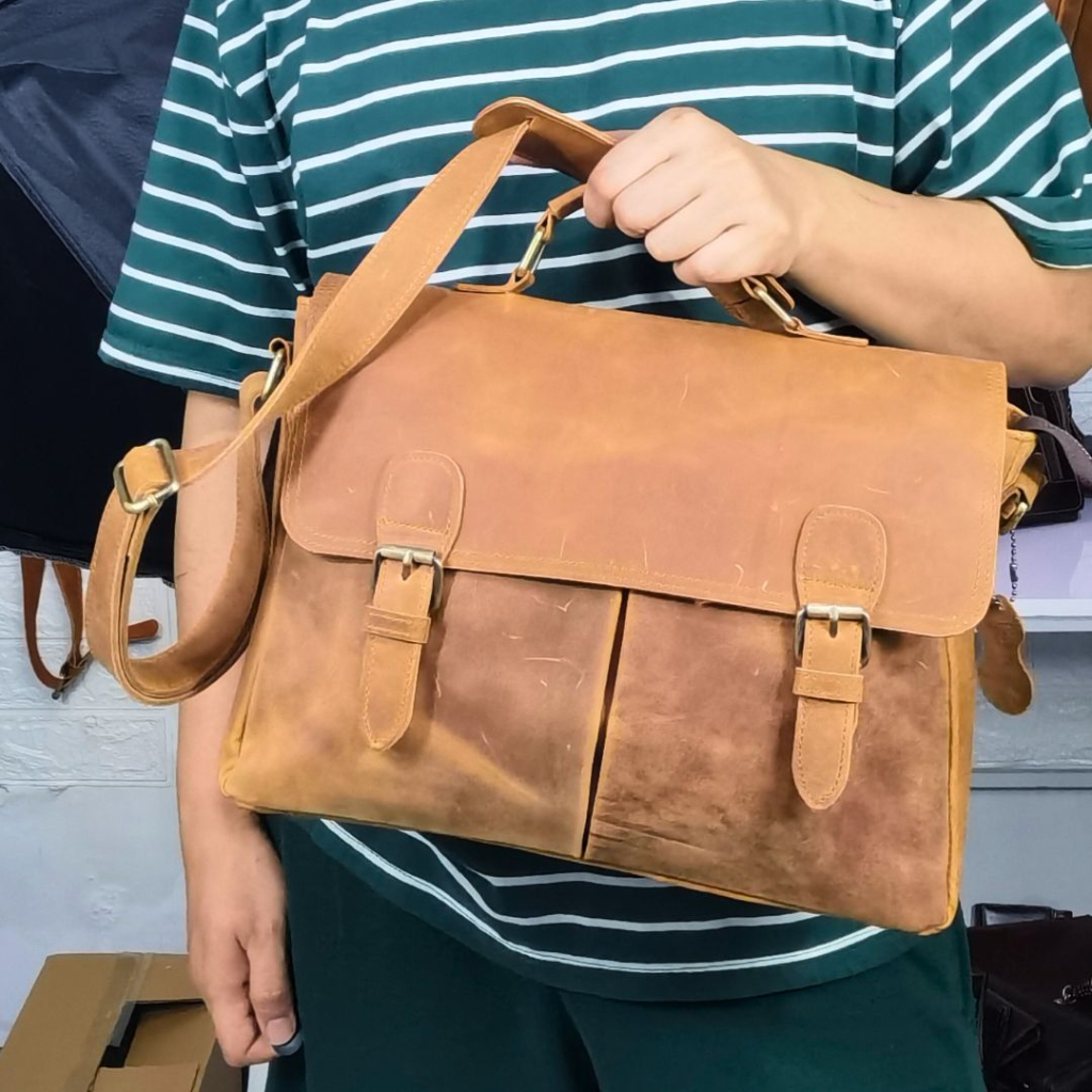 Tas mini laptop Massenger kulit asli selempang 12 inc tipe Kenshin