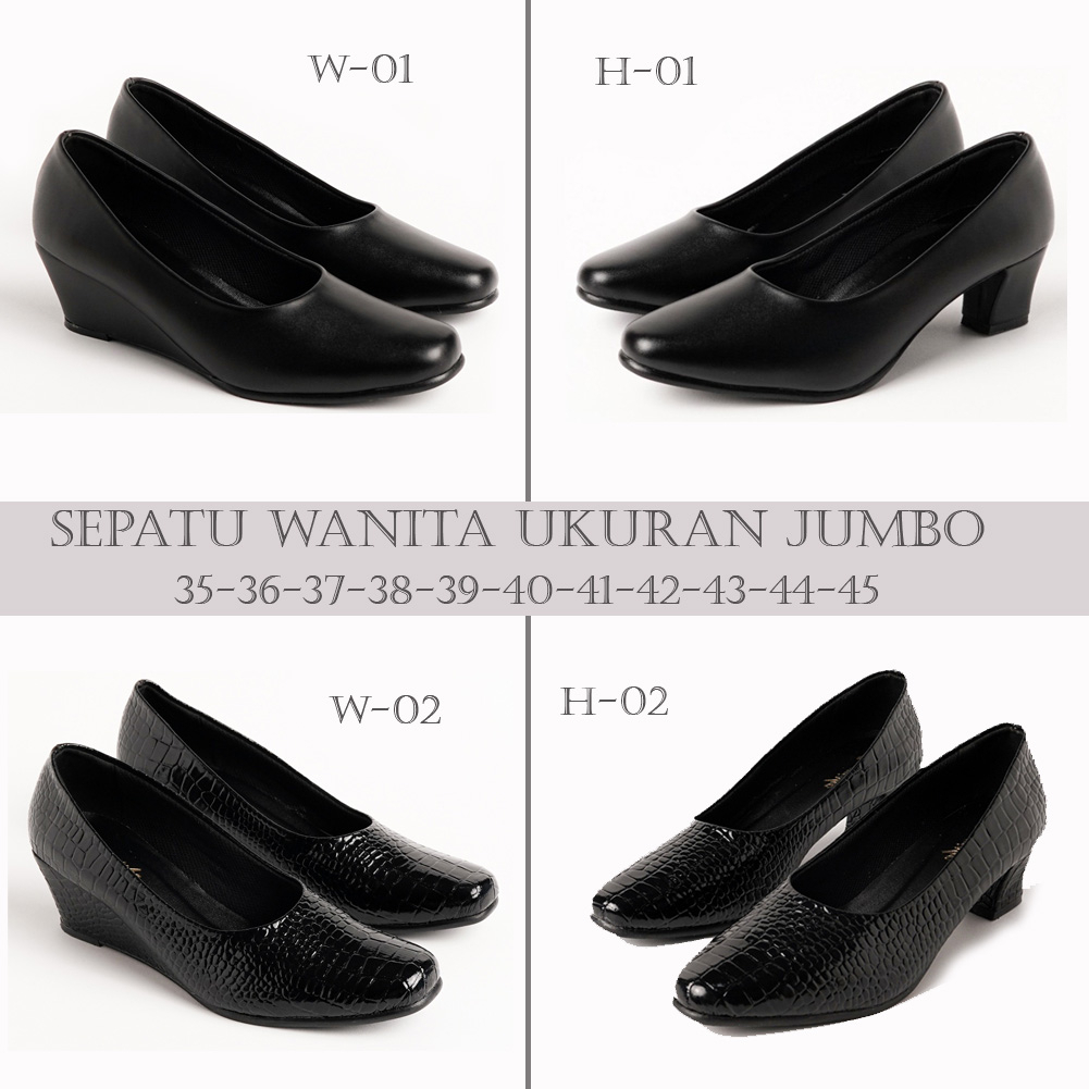 Sepatu Formal Wanita (Ukuran Besar Kaki Jumbo Big Size 35-45) Sapatu Wedges Pantofel Kerja Kantor Pesta Kulit Hitam