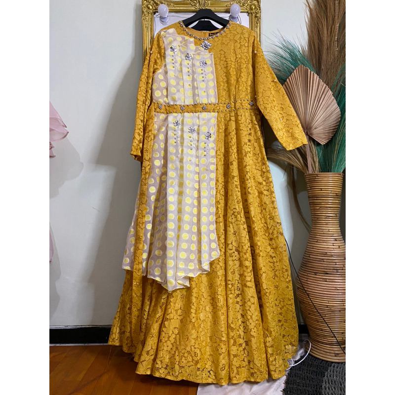 dress gamis brukat mewah ori saya basic brukat kuning