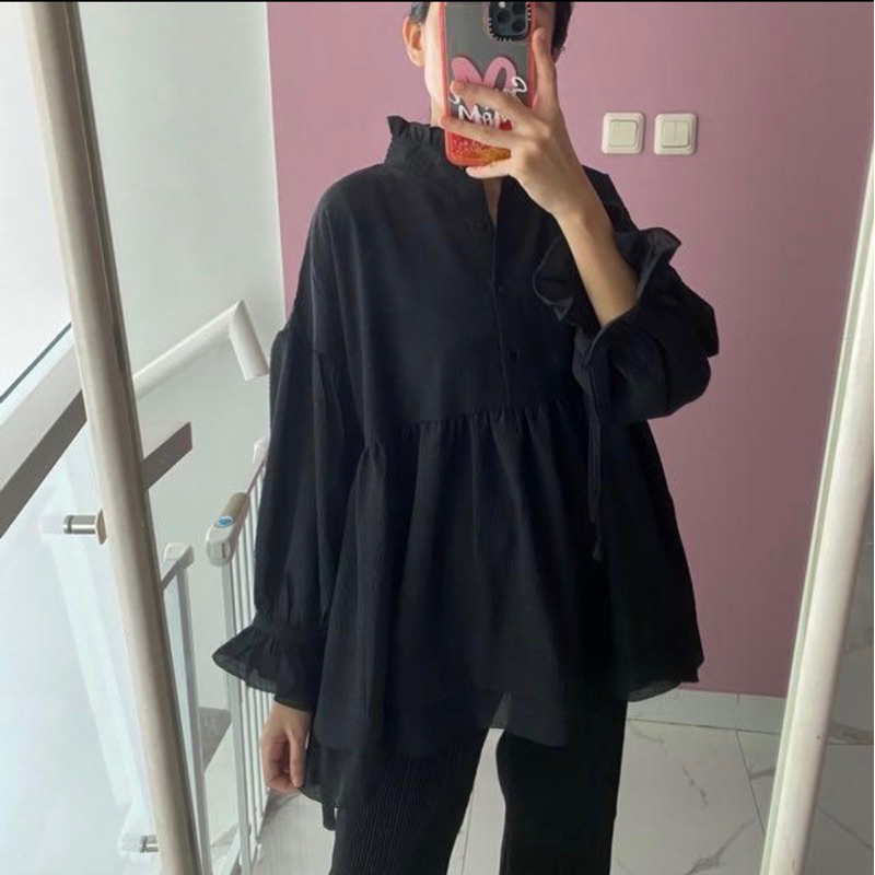tunik babydoll hitam katun tebal