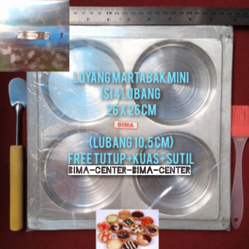 [BIMA CENTER] Loyang Martabak Mini Isi 4 Lubang, Diameter 10,5 cm Size Cetakan 26X26 cm + Tutup + Ku