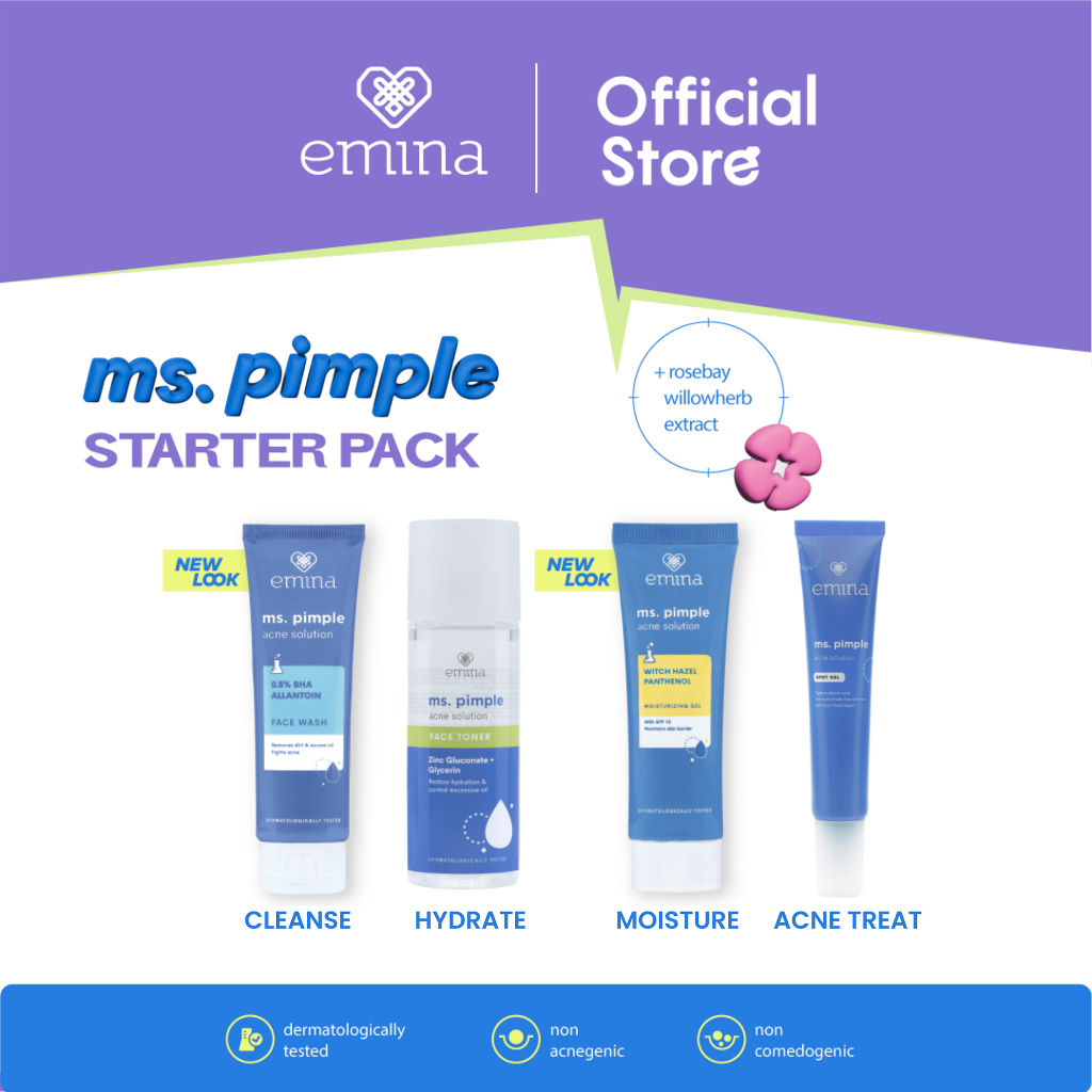 Emina Ms Pimple Starter Pack (Face Wash, Moist Gel, Spot Gel, Toner) - Paket Perawatan Skincare Lengkap Atasi Jerawat