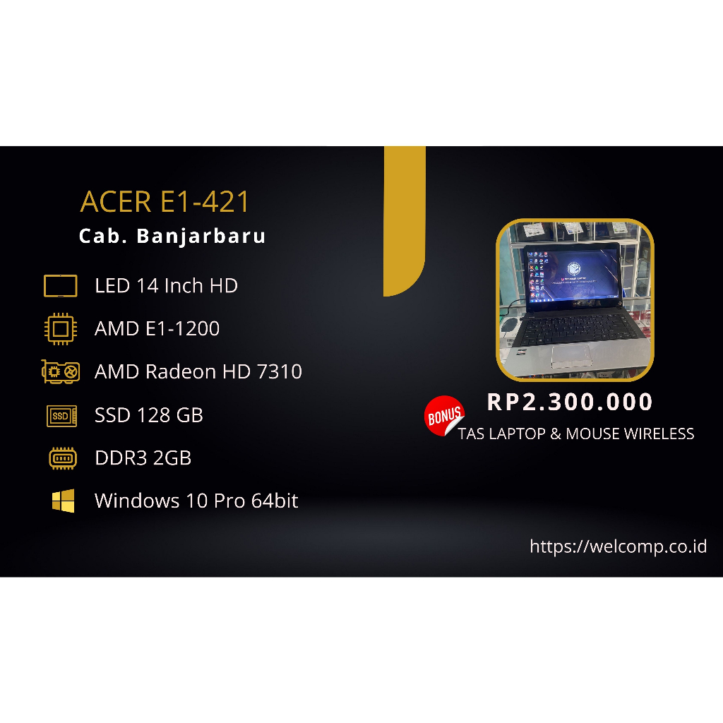 Laptop 2ND Acer E1-421 Second Bergaransi 1 Tahun