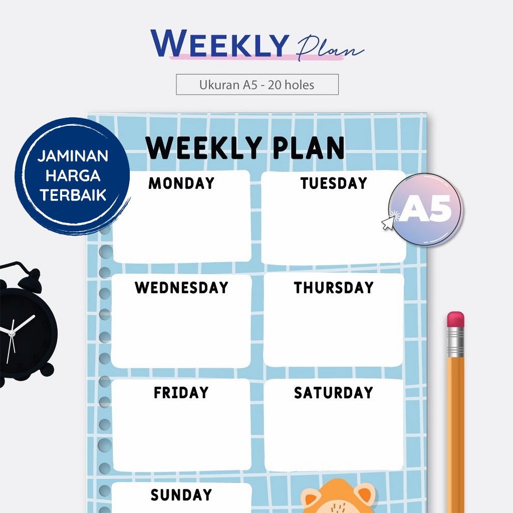 Bukuqu Loose leaf A5 - L230 Weekly Plan Kotak Biru Kertas Binder