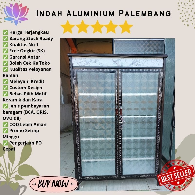 ETALASE 2 PINTU KACA SERBAGUNA ALUMINIUM MURAH PALEMBANG