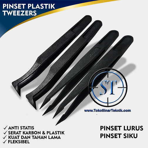 Pinset / Tweezer Plastik Carbon Fiber Hitam Ujung Lancip Anti Static