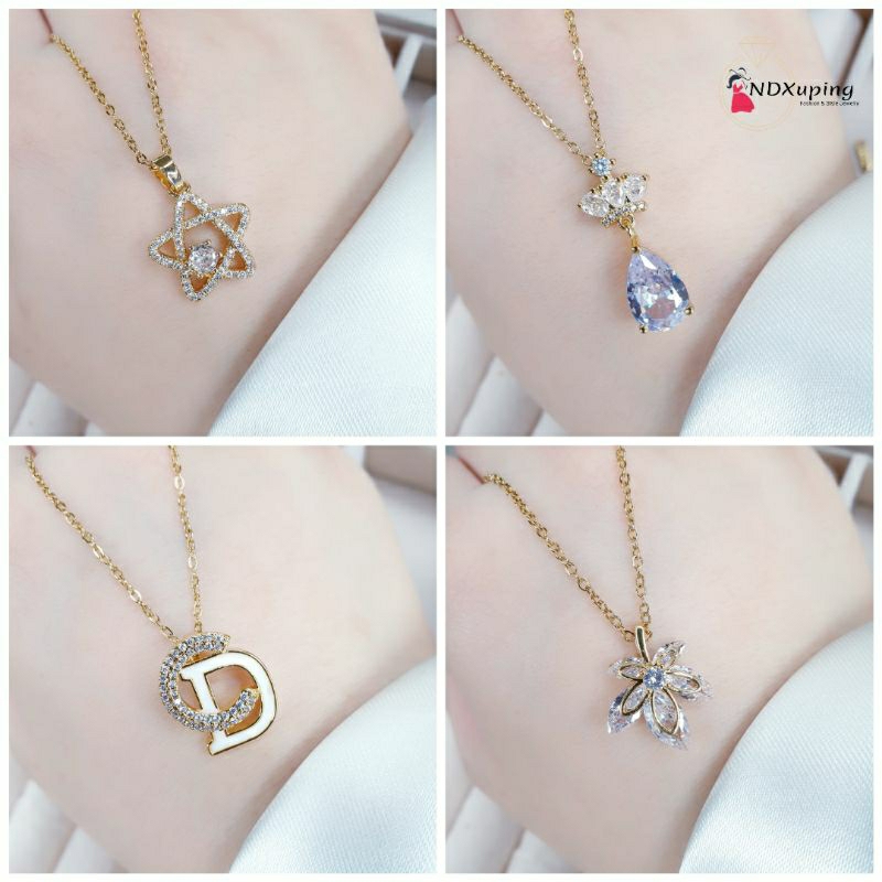 Kalung Rantai Titanium Mata Diamond Fashion Gold Cantik Dan Simple N14042302