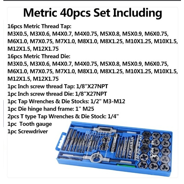 40PCS HAND TAP TAPS DIE DIES SENAI SNAI DRAT MUR ULIR KODENKI 40 PCS