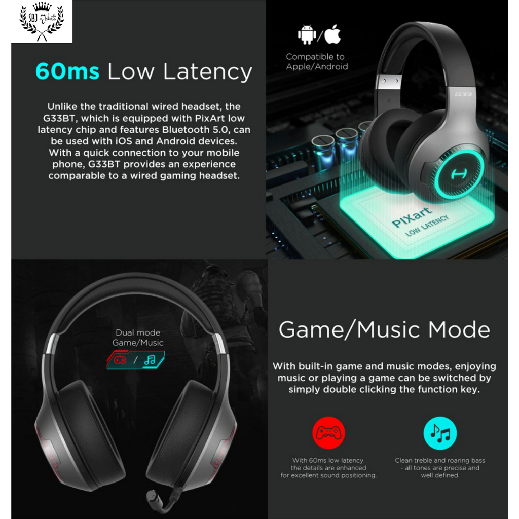 Headphone Hecate G33BT Bluetooth Headset PixArt Low Latency Music Gaming Headphone BT5.0 Edifier Hecate