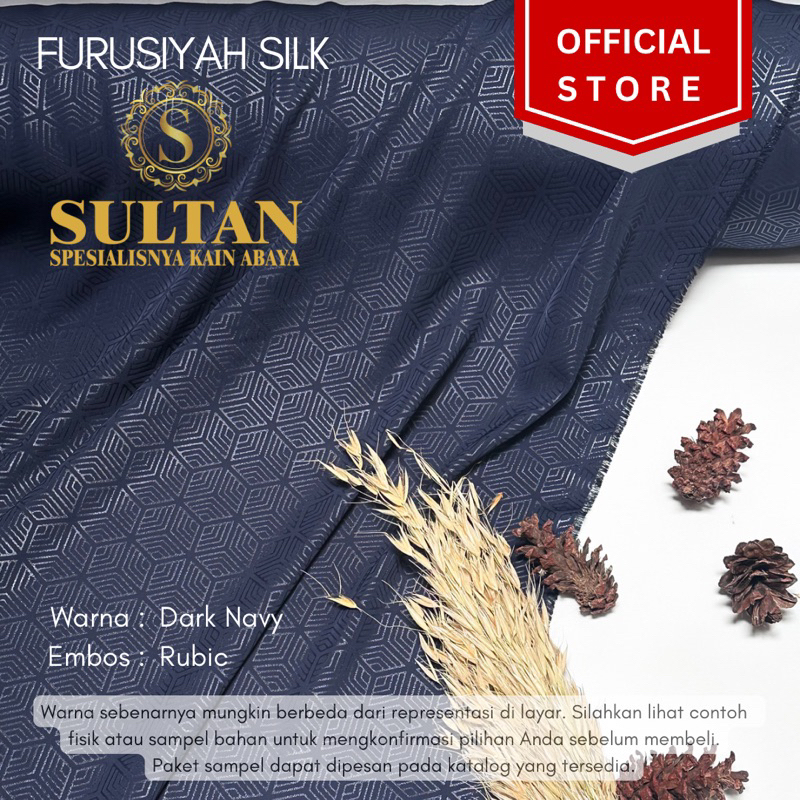 50CM EMBOS RUBIC FURUSIYAH SILK DARK NAVY KAIN ABAYA SULTAN (MEREK LAMA: FURSAN SILK)