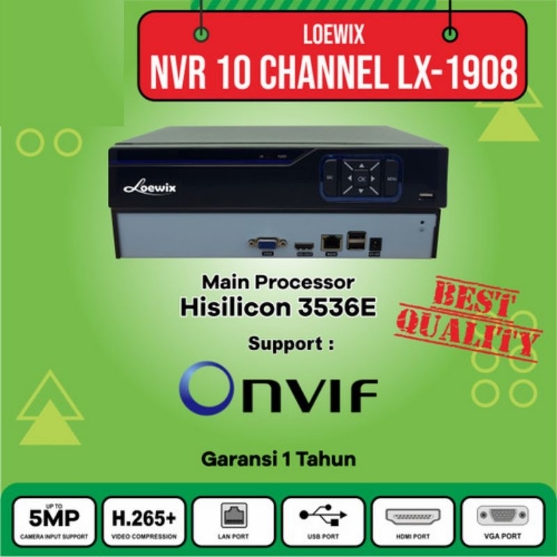 NVR IP CAMERA CCTV 10CH LOEWIX LX-1908 H265+ XMEYE 10 CHANNEL 5 MP LEOWIX 10 CH