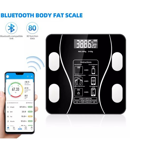 Timbangan Badan Digital Bluetooth Body Fat Monitor Analysis App 180KG Weight Scale - Random Putih dan Pink