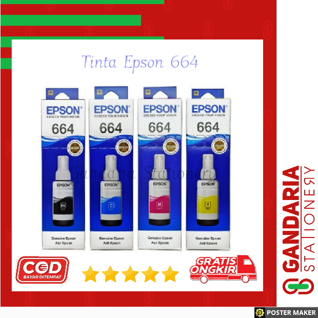 Tinta Epson 664 T664 For Ink Printer L120 L210 L310 L360 (Kemasan Baru)
