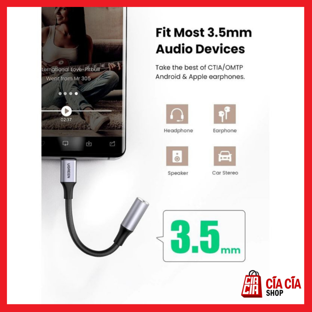 UGREEN Converter Audio Type C To Aux Jack 3.5mm Adapter Audio USB C DAC 80154