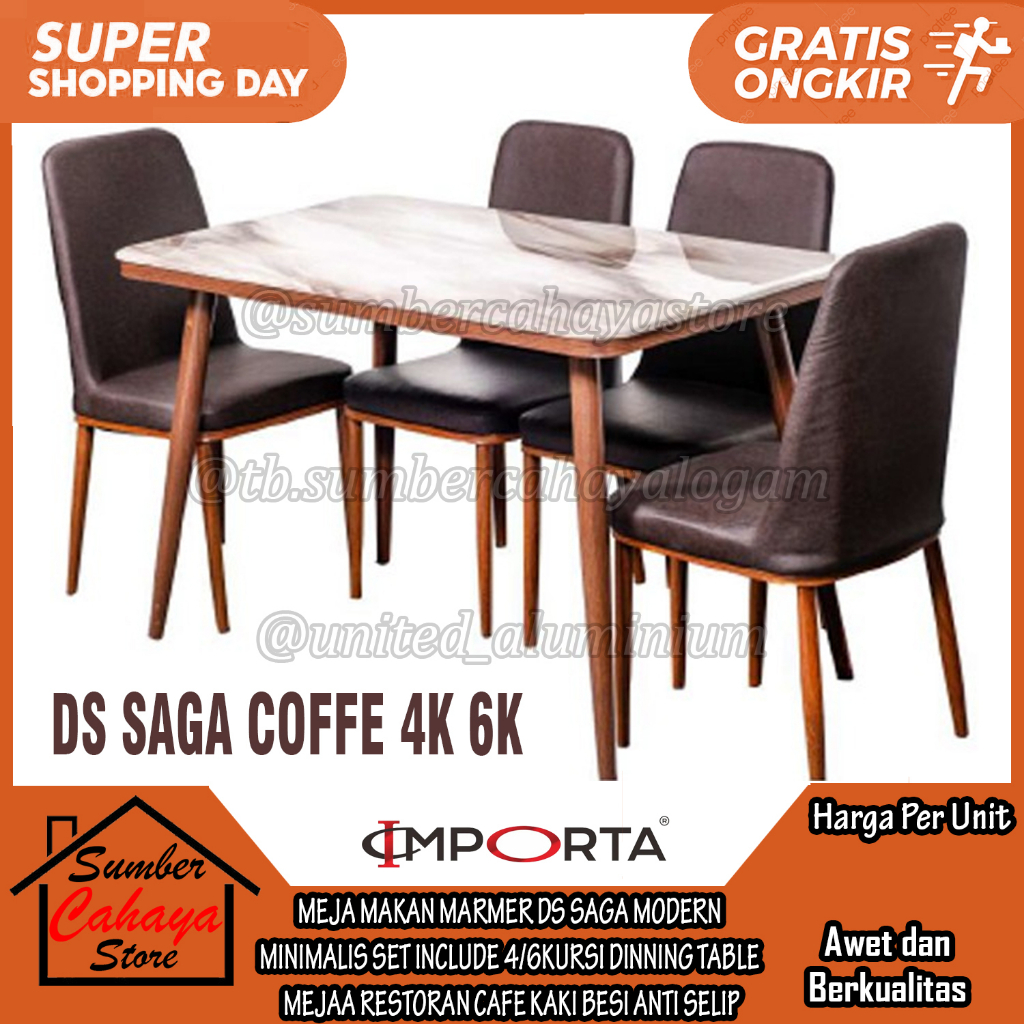 [Kargo] MEJA MAKAN MARMER DS SAGA COFFE 4K 6K IMPORTA MODERN MINIMALIS SET INCLUDE 4 KURSI DINNING T