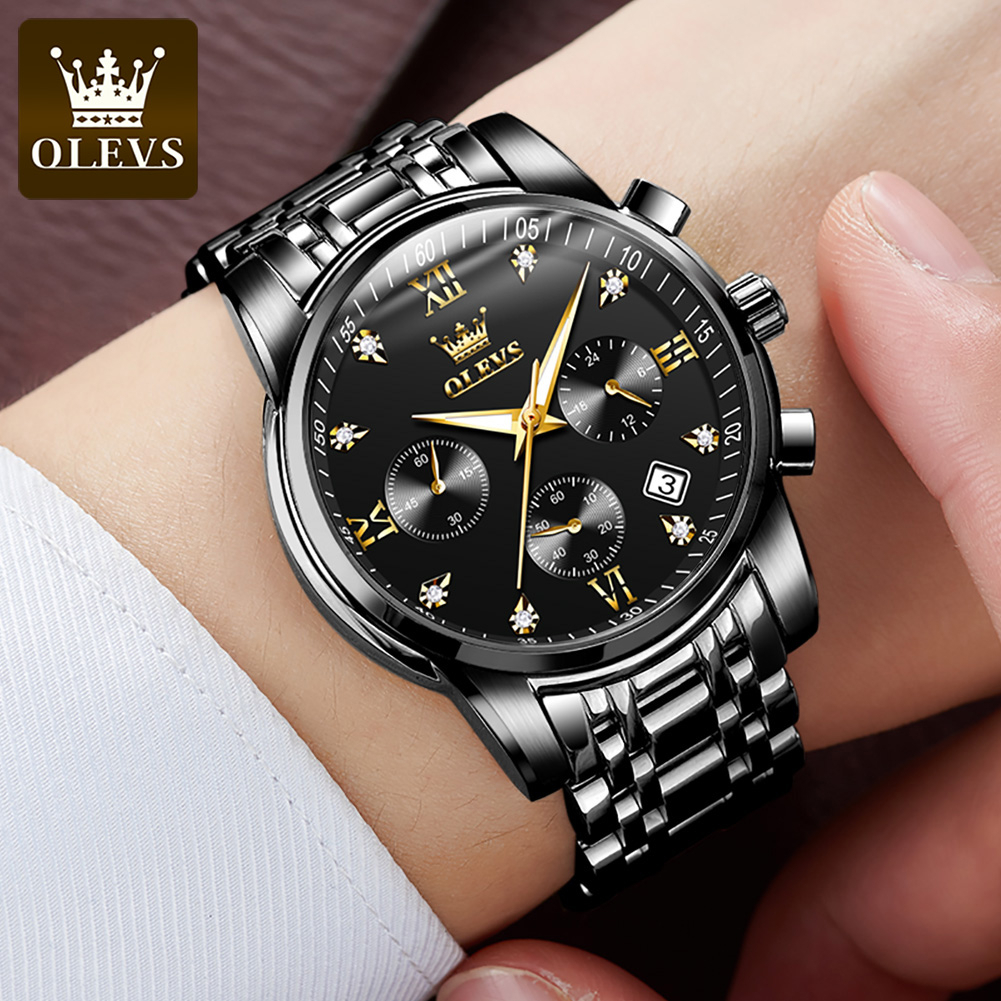 OLEVS Jam Tangan Pria Anti Air Original Stainless Steel Chrono Aktif Cowok Luminous Kalender Analog Men Watch Mode 2858-8