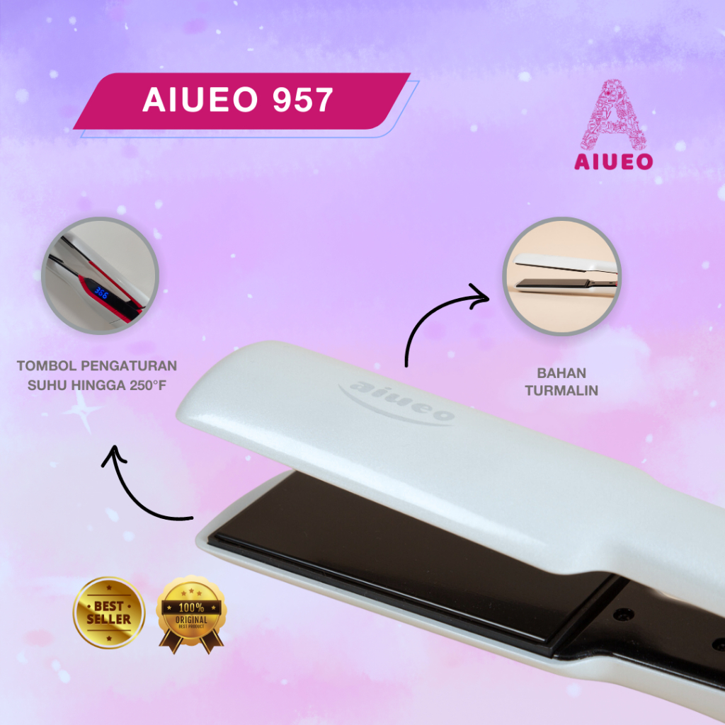 [GARANSI 18 BLN] • Catokan Rambut Hair Straightener AIUEO 957 | Alat Catok Meluruskan Rambut dan Keriting Profesional