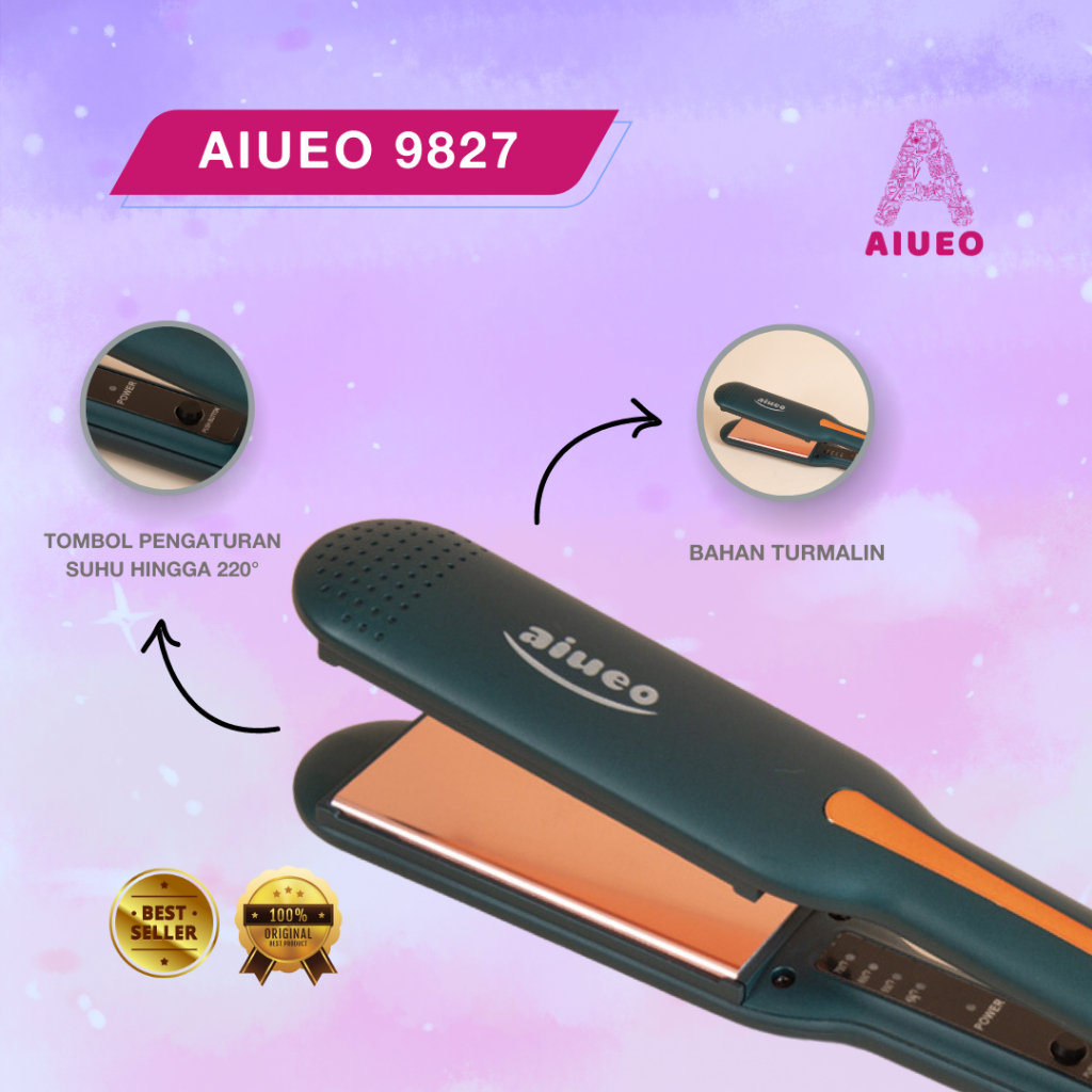 [GARANSI 18 BLN] • Catokan Curly Rambut AIUEO 9827 Hair Straightener &amp; Curler | Alat Meluruskan dan Keriting Rambut Plat Kemarik Turmalin - Warna Hijau