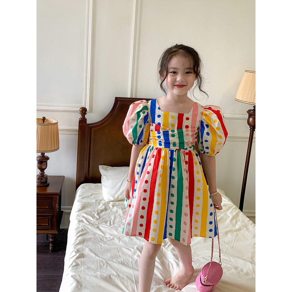 DR49-Dress Anak Perempuan Colorful Rainbow Dot