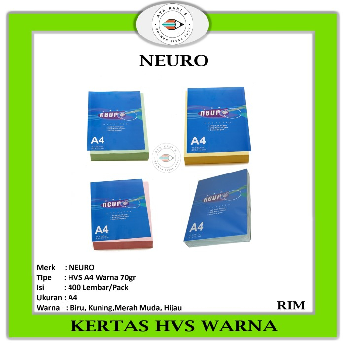 NEURO KERTAS HVS FOTOCOPY PRINTER KOMPUTER SERBAGUNA WARNA 70 GRAM A4