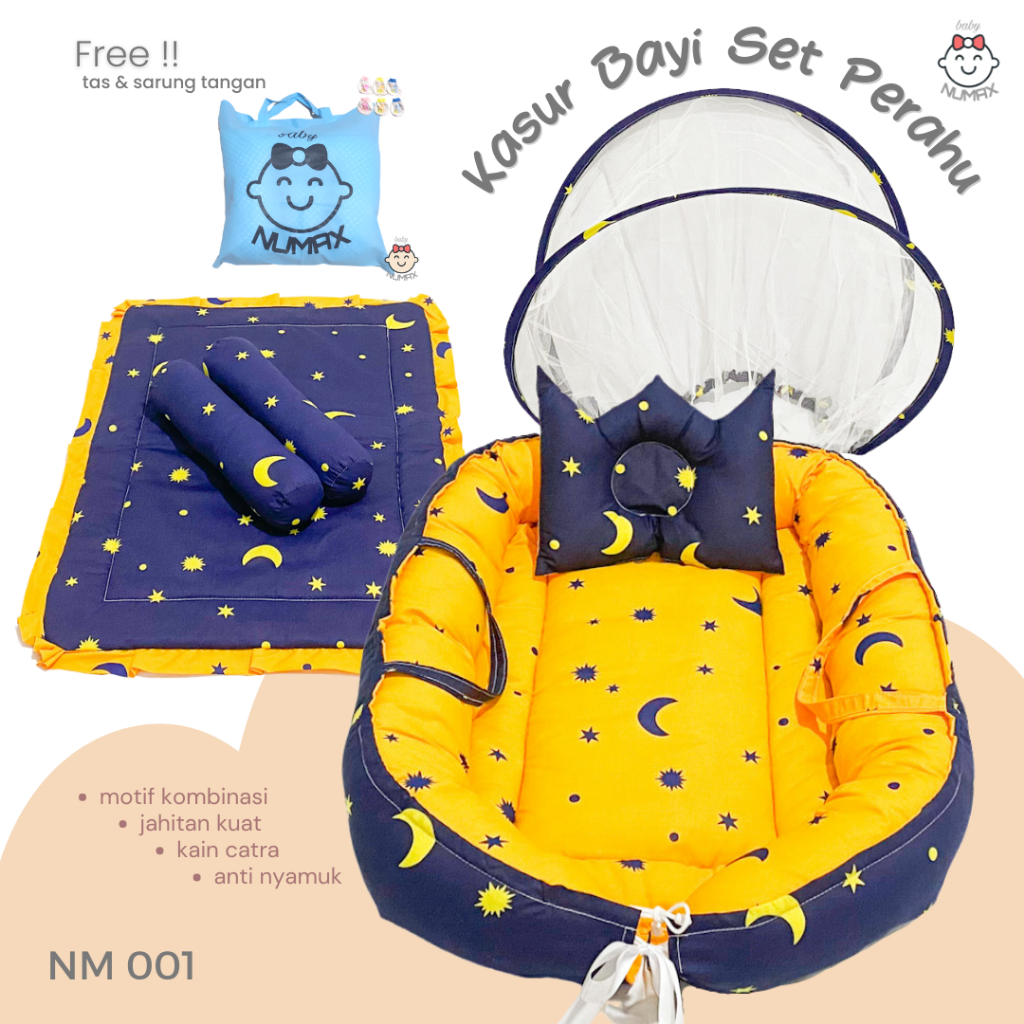 KASUR BAYI PERAHU SET BANTAL GULING / KASUR BAYI MODEL BOAT KARAKTER STAR / TEMPAT TIDUR BAYI NUMAX