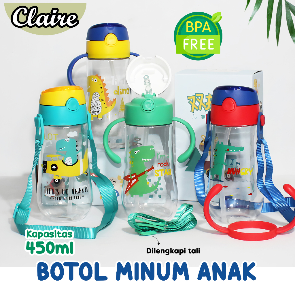 Botol Minum Anak Karakter 450ml / Botol Minum Anak BPA Free Dengan Tali