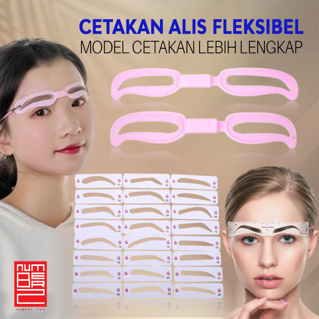 Cetakan alis mata wanita cewek praktis instan anti ribet simetris yang bertali tali karet elastis gandeng tempel satu paket sepasang untuk pemula plastik waterproof anti air