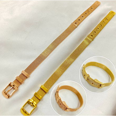 Gelang Strap Polos Titanium Warna Gold / Rose Gold Model Tali Jam L21A