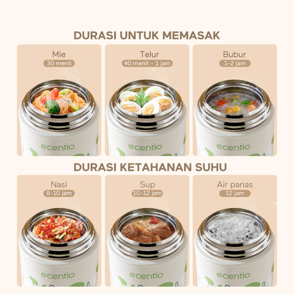 ecentio Stainless Steel Food Jar 24JAM Termos Stainless Steel 316 Lunch Jar 500Ml Tempat Makan Bayi with Sendok Kado