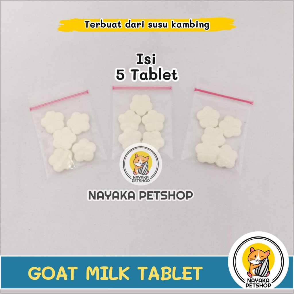 Goat Milk Tablet Isi 5 Pcs Snack Hamster Tablet Susu Kambing Suplemen Kalsium Cemilan Ekstra Food Camilan Hewan