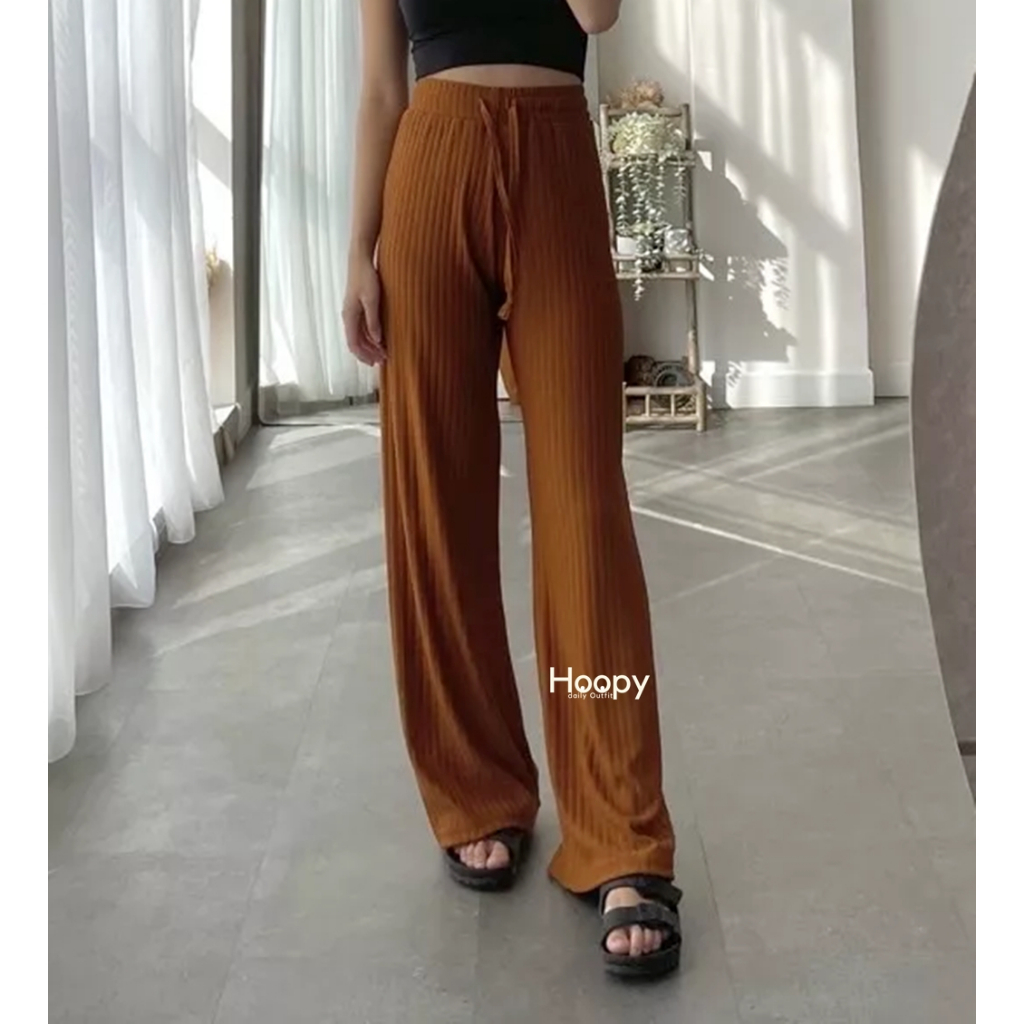 Lierra Knit Pants by Hoopy - highwaist knit relax culotte pants - Kulot Highwaist Knit Rib Panjang