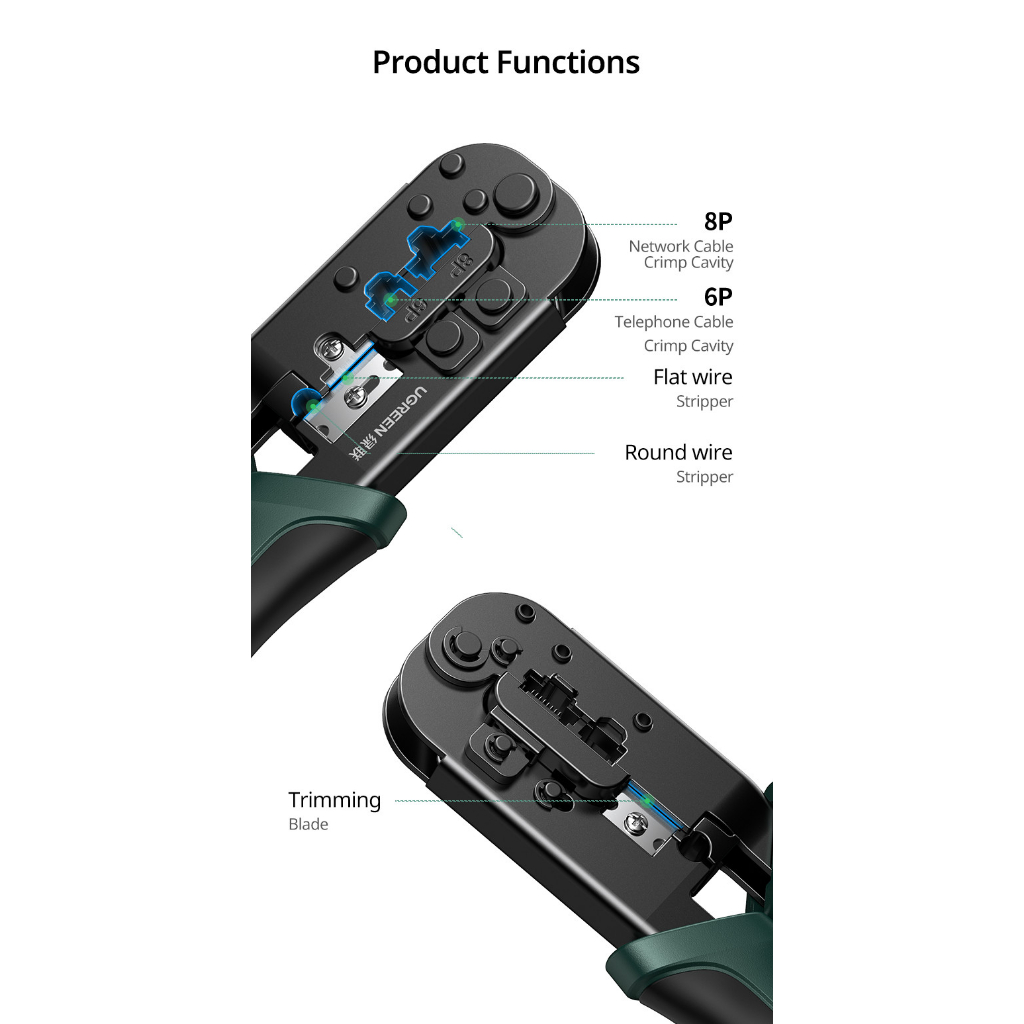 UGREEN Tang Crimping Tool RJ45 RJ11 Lan Network Cable 6P 8P ,Alat Potong Kabel LAN