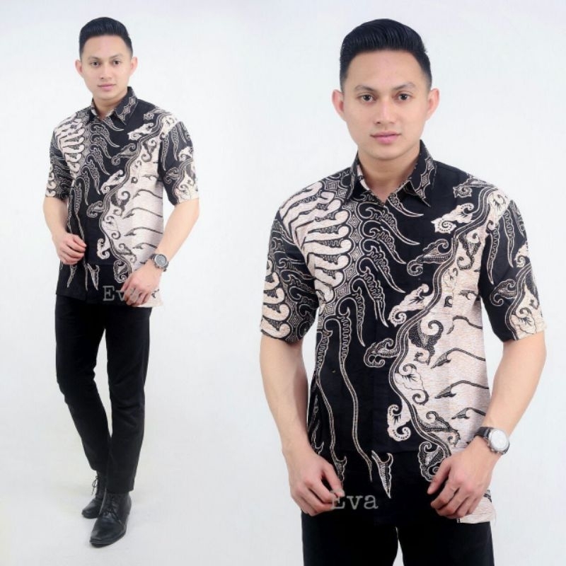 Baju batik M L XL XXL hem kemeja lengan pendek motif memanah grosir murah fashion atasan kerja